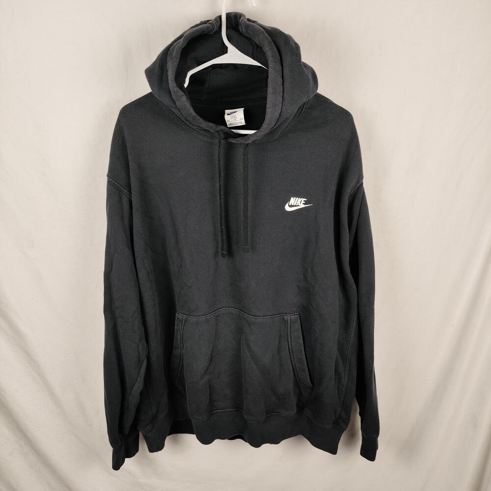 Nike Hoodie Mens 2XL Black Pullover Fleece Sweatshirt Swoosh Logo Kangaroo